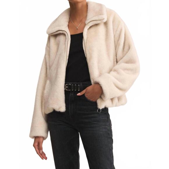 NEW Z SUPPLY amethyst faux fur jacket in crystal - Picture 3 of 7